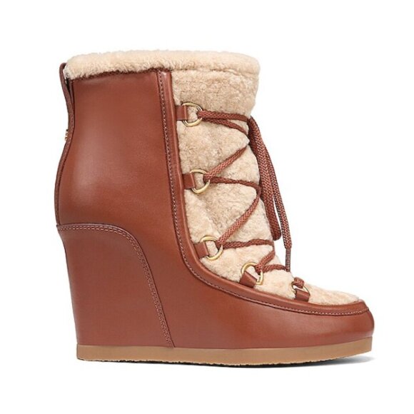 Veronica Beard 'Elfred' Lace-Up Leather & Shearling Booties, Hazelwood Multi - Picture 1 of 5